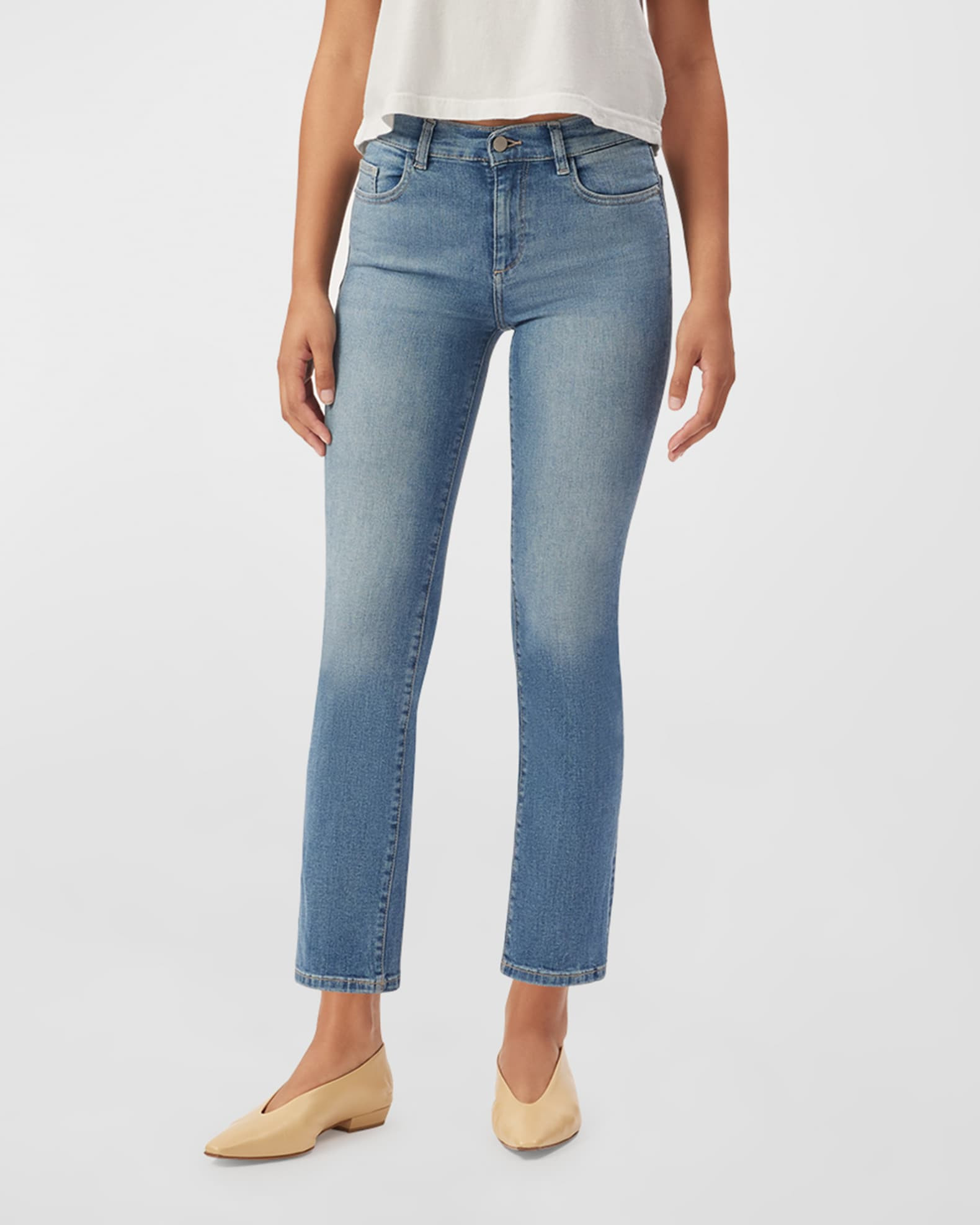 DL1961 Premium Denim Mara Straight Mid-Rise Instasculpt Ankle Jeans | Neiman Marcus