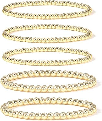 Gold Bead Bracelet for Women,14K Gold Plated Bead Ball Bracelet Stretchable Elastic Bracelet | Amazon (US)
