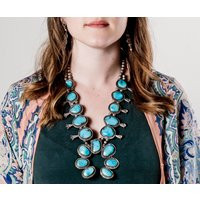 Vintage Squash Blossom - Sterling Silver Turquoise Necklace | Etsy (US)