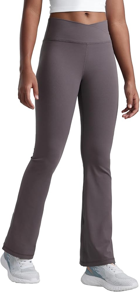 CRZ YOGA Girls Butterluxe Crossover Flare Leggings - Kids High Waist V Cross Bell Bottoms Bootcut... | Amazon (US)