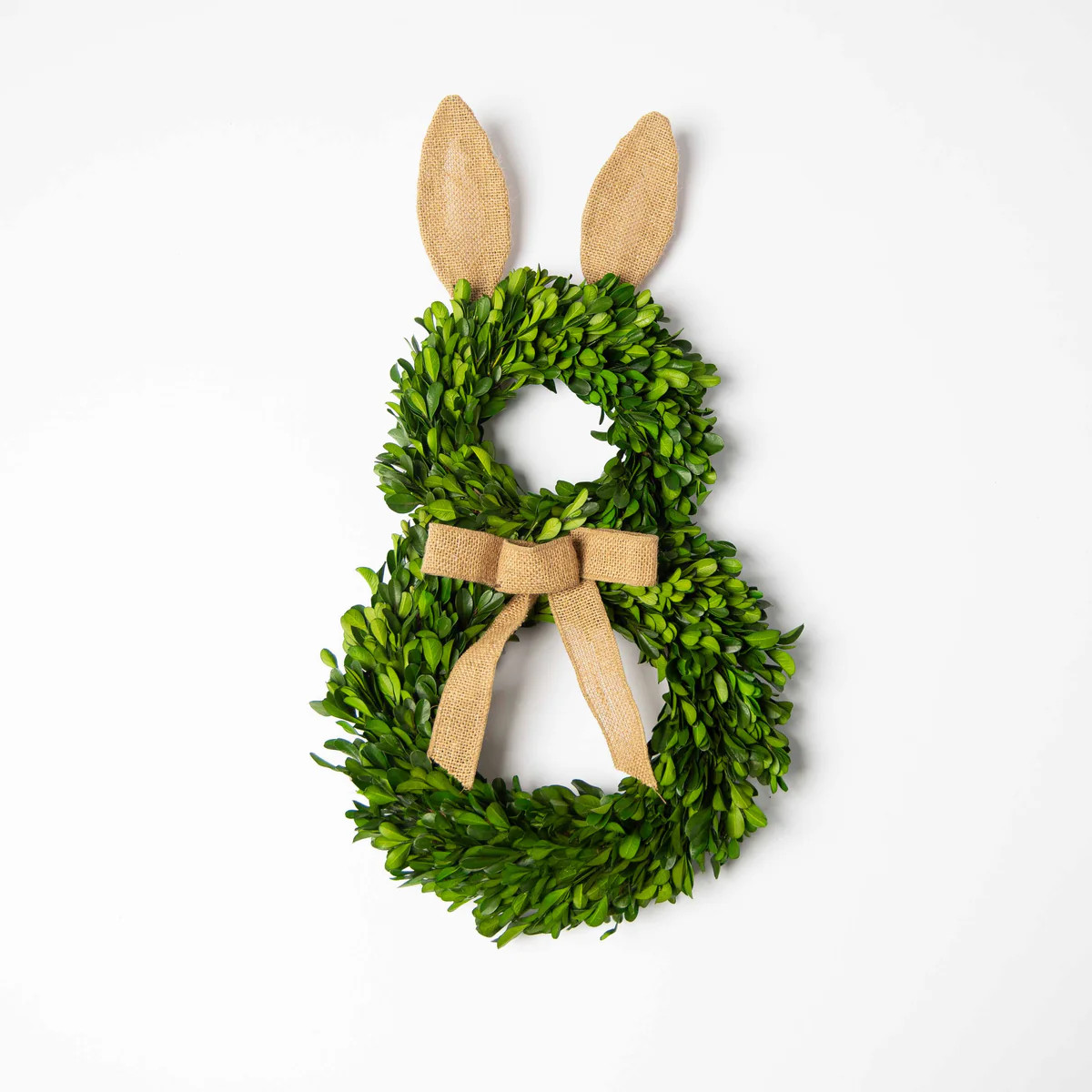 Preserved Boxwood Bunny Rabbit Wreath with Burlap Ears & Bow Easter Home Decor | Darby Creek Trading