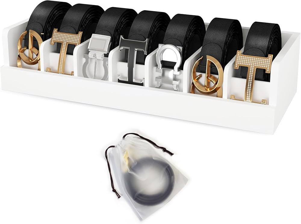 Bamboo Belt Organizer for Drawer - 7 Grids Belt Storage Organizer | Belt Rack for Closet Wall Mou... | Amazon (US)