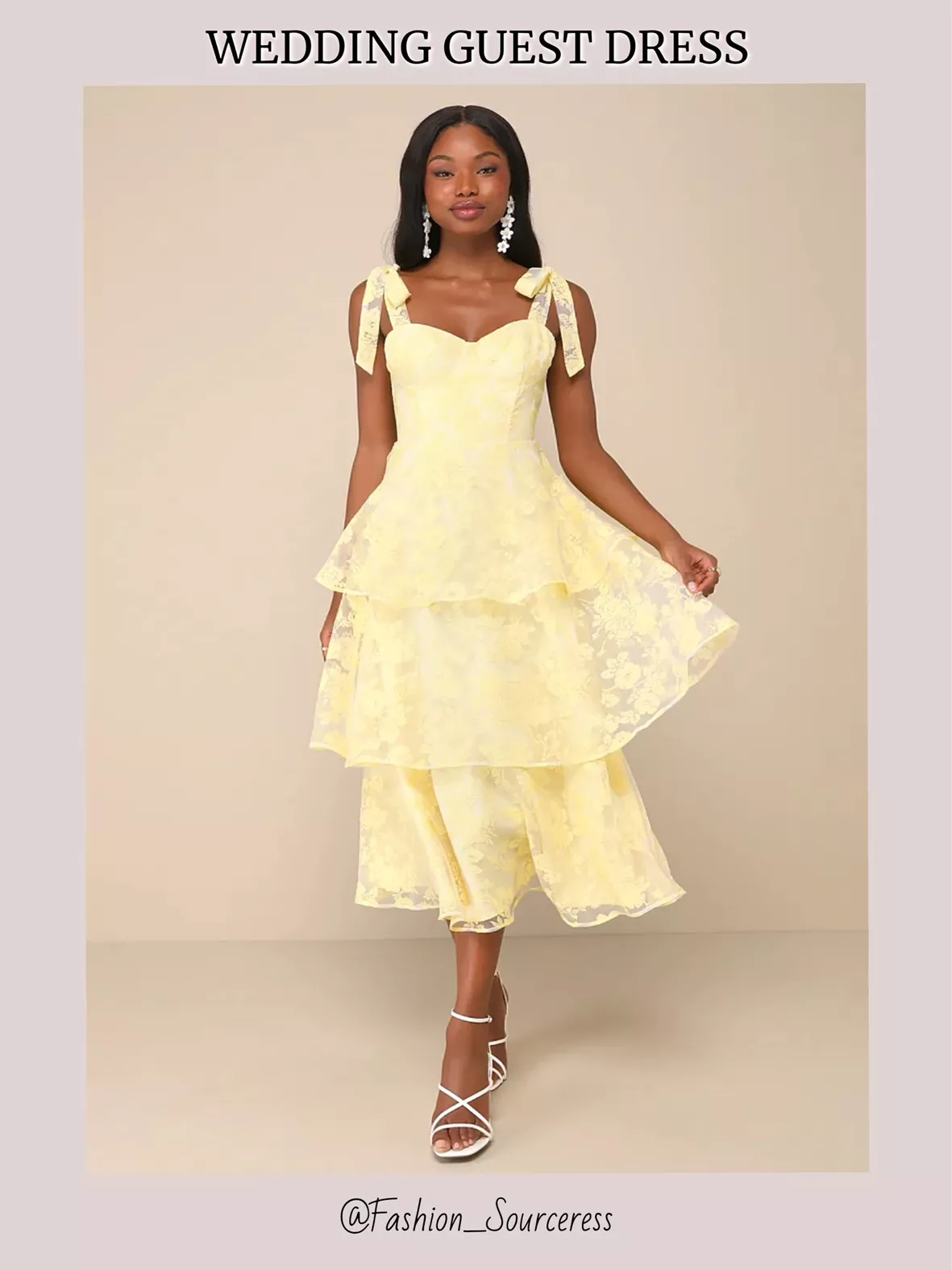 yellow floral wedding guest dress The ultimate Summer or formal evening affair Yellow Floral Embellished Flutter Sleeve