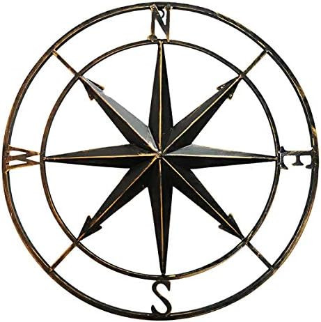 Decorative Round Metal Compass Wall Décor,Home Art for Outdoor/Indoor/Garege (Gold-Black) | Amazon (US)