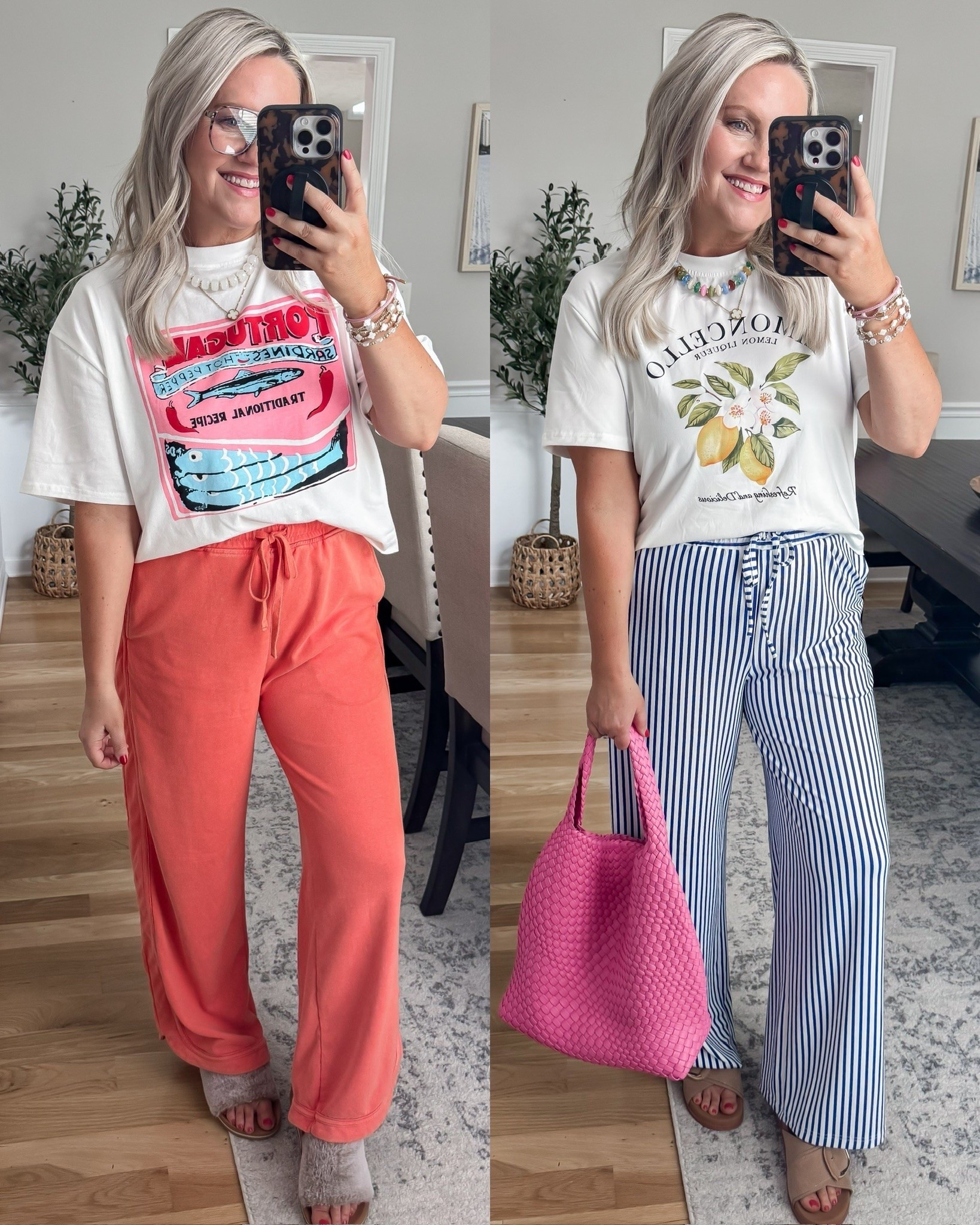 These graphic tees are such a fun way to add personality to your everyday outfits. Whether you pair them with comfy lounge pants at home or striped wide leg pants for running around town, they make getting dressed easy while still feeling cute and put together.

graphic tee outfit, casual summer style, wide leg pants outfit, lounge pants, everyday fashion, colorful accessories, casual chic outfit, striped pants outfit, comfy everyday look, mom style fashion, relaxed summer outfit, graphic t shirt style, lovelylifestyling

#LTKSeasonal #LTKOver40 #LTKootd