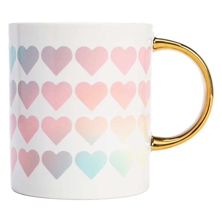Paris Hilton Ceramic Coffee Mug, Large Coffee Cup with Gold Handle, 16 Ounces, Rainbow Hearts | Walmart (US)
