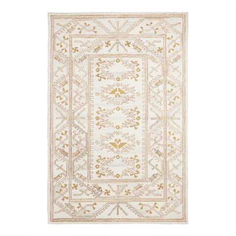 Vera Yellow and Ivory Persian Style Tufted Wool Area Rug | World Market