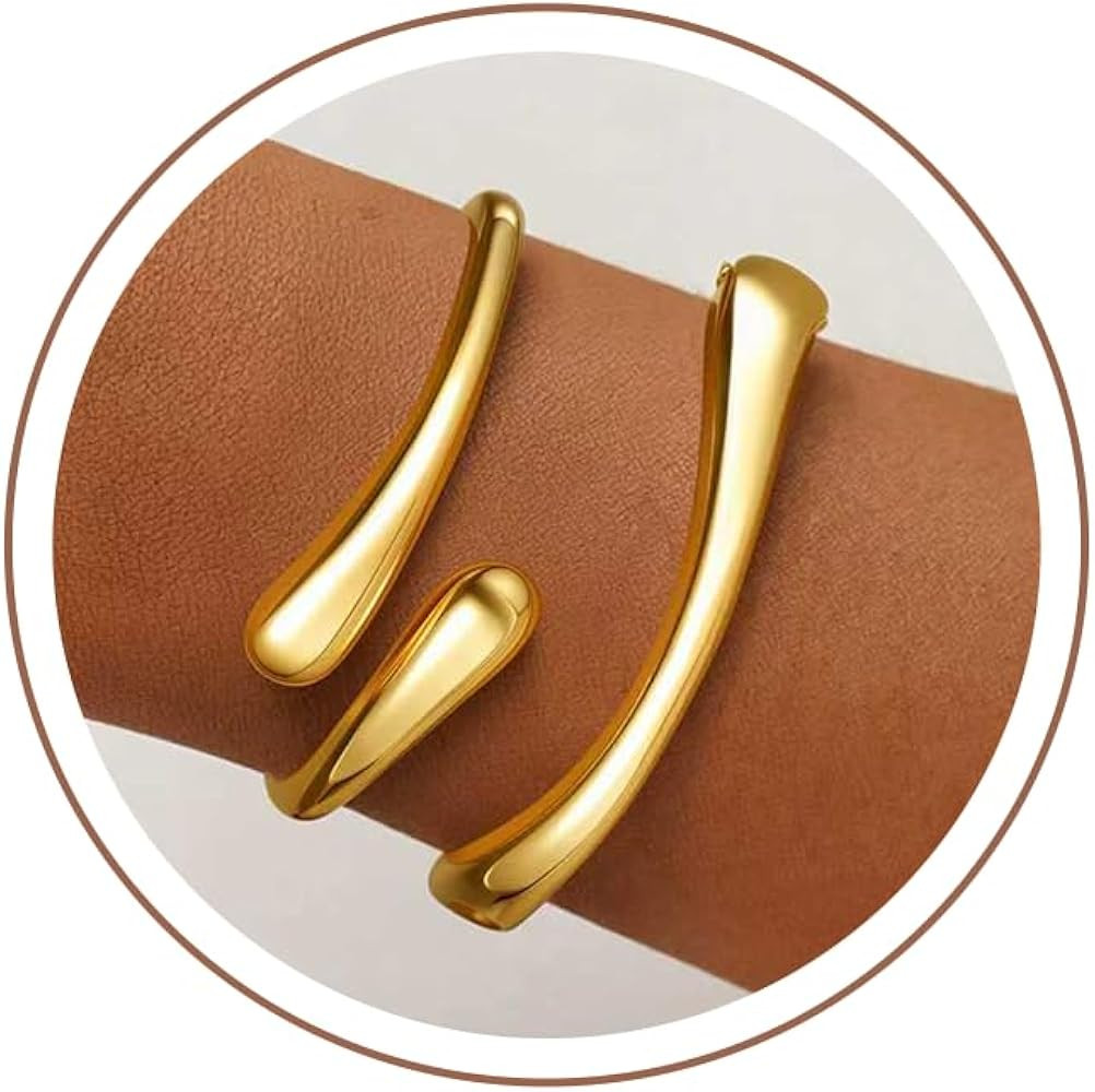 Gold Bracelets for Women Trendy, 18K Gold Plated Bangle Bracelet Set Chunky Twist Cuff Gold Brace... | Amazon (US)