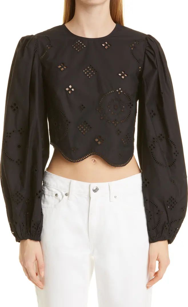 Ganni Broderie Anglaise Cropped Fitted Blouse | Nordstrom | Nordstrom