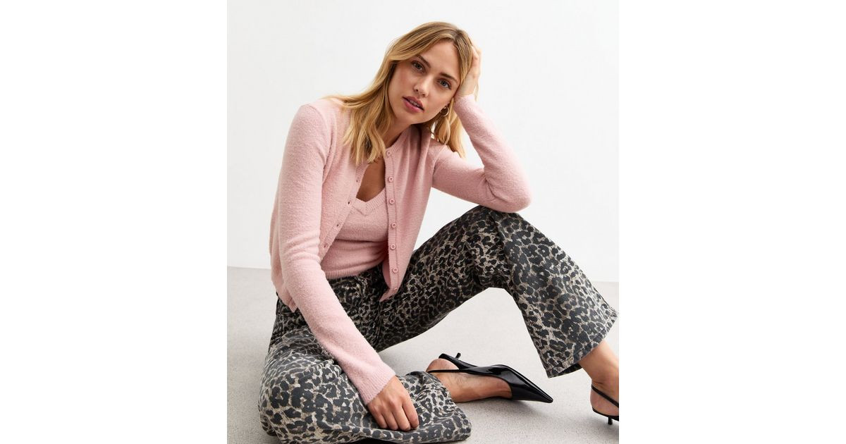 Pink Crew Neck Fluffy Knit Cardigan | New Look | New Look (UK)