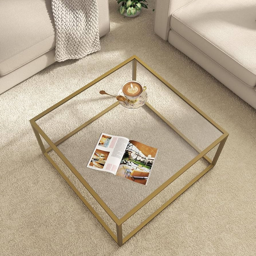 SAYGOER Gold Coffee Table Glass Modern Coffee Tables for Small Space Simple Square Center Table f... | Amazon (US)
