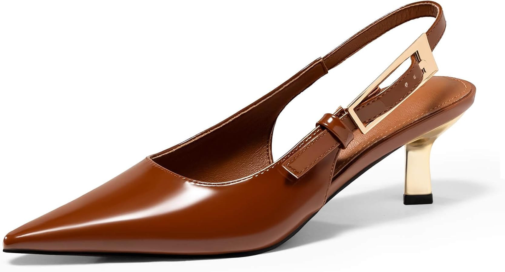 Coutgo Womens Slingback Kitten Heels Closed Pointed Toe Pumps Buckle Strap Wedding Party Dress Sh... | Amazon (US)