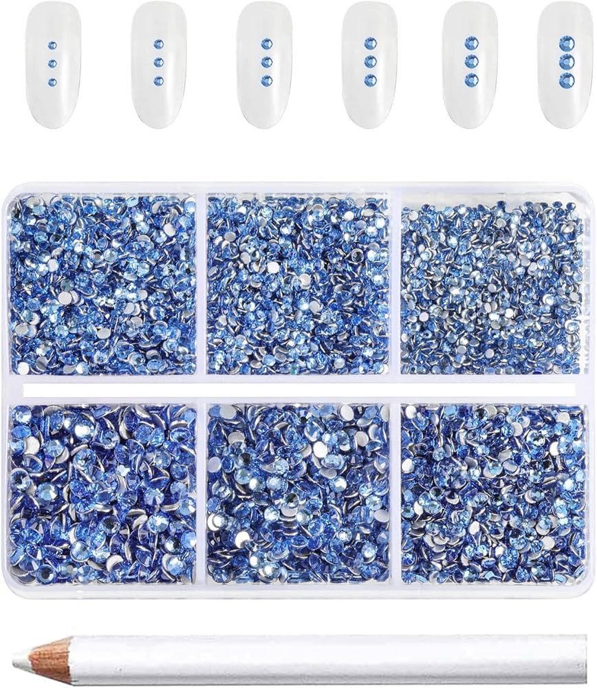Beadsland 7200pcs Flatback Rhinestones,Light Blue Rhinestones Nail Gems Round Crystal Rhinestones... | Amazon (US)