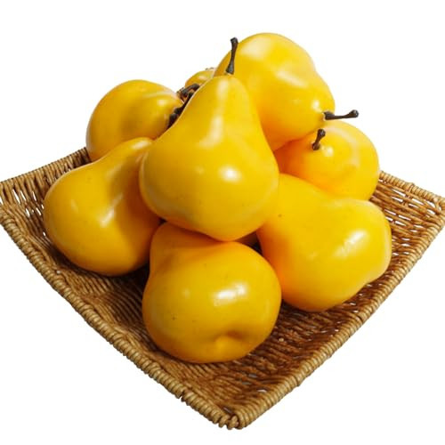 Bairdish 9 Pack Fake Pears Artificial Fruits,Realistic Pear Ornaments for Photography Props Fruit Bowl,Lifelike Faux Fruit for Home Decor Kitchen Table Living Room Party Decorations (Yellow) | Amazon (US)