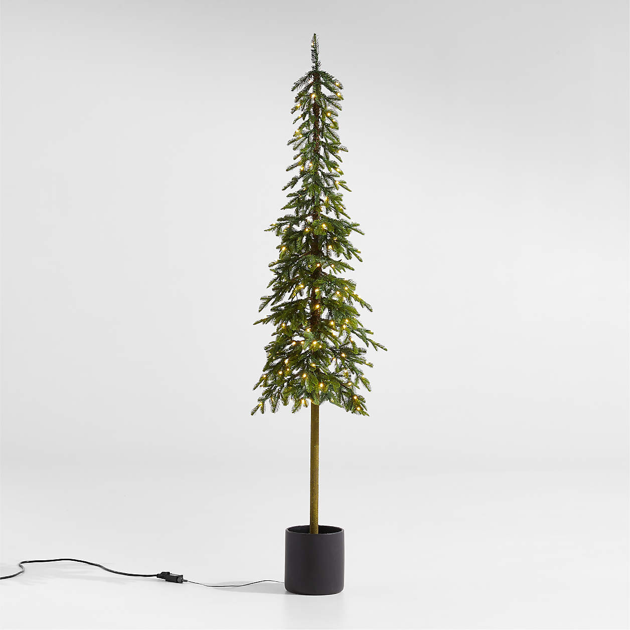 Faux Potted Slim Alpine Pre-Lit LED Tree with White Lights 7' + Reviews | Crate & Barrel | Crate & Barrel