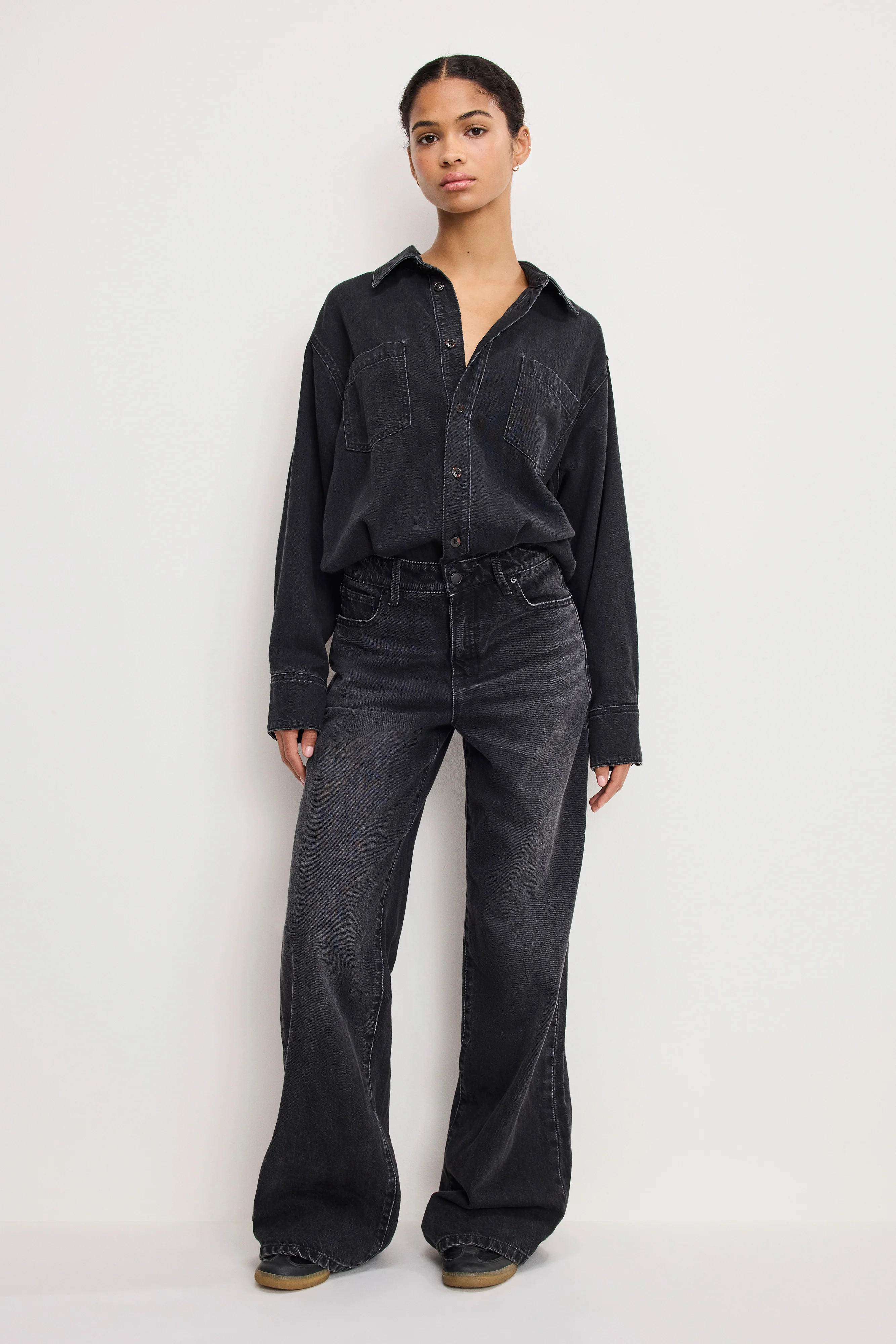 DENIM SHIRT JUMPSUIT | BLACK389 - GOOD AMERICAN | Good American