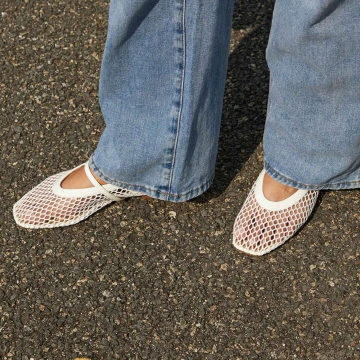 Women's Breathable Mesh Ballet Flats With Square Toe And Adjustable Buckle Strap - Casual Fishnet... | SHEIN