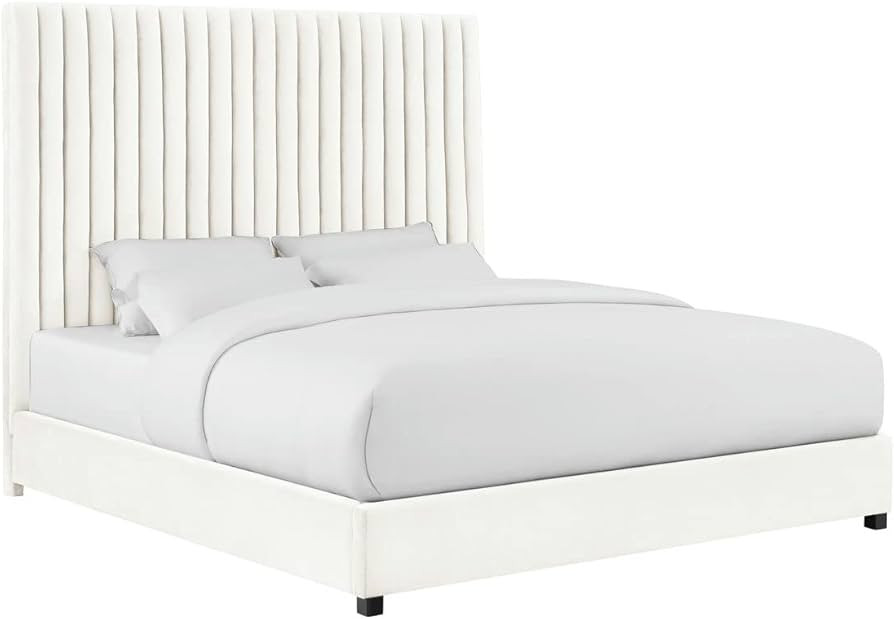 TOV Furniture Arabelle 67.3" H Transitional Velvet Upholstered King Bed in White | Amazon (US)