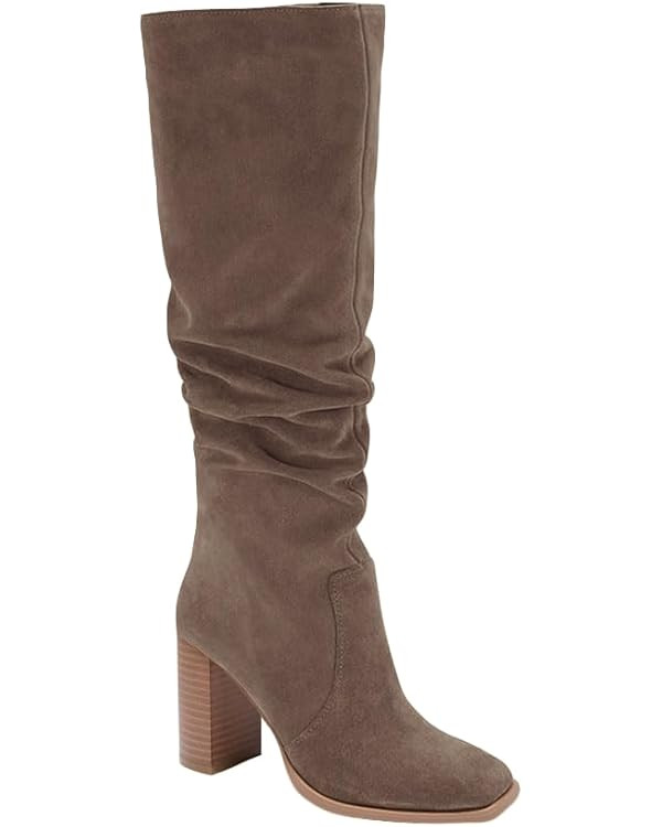 Juliet Holy Womens Knee High Boots Chunky High Heel Square Toe Side Zipper Wide Calf Boot | Amazon (US)
