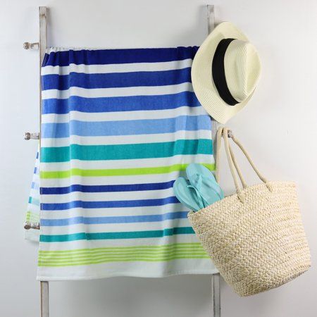 Mainstays Beach Towel, Blue Multi-stripe Print | Walmart (US)