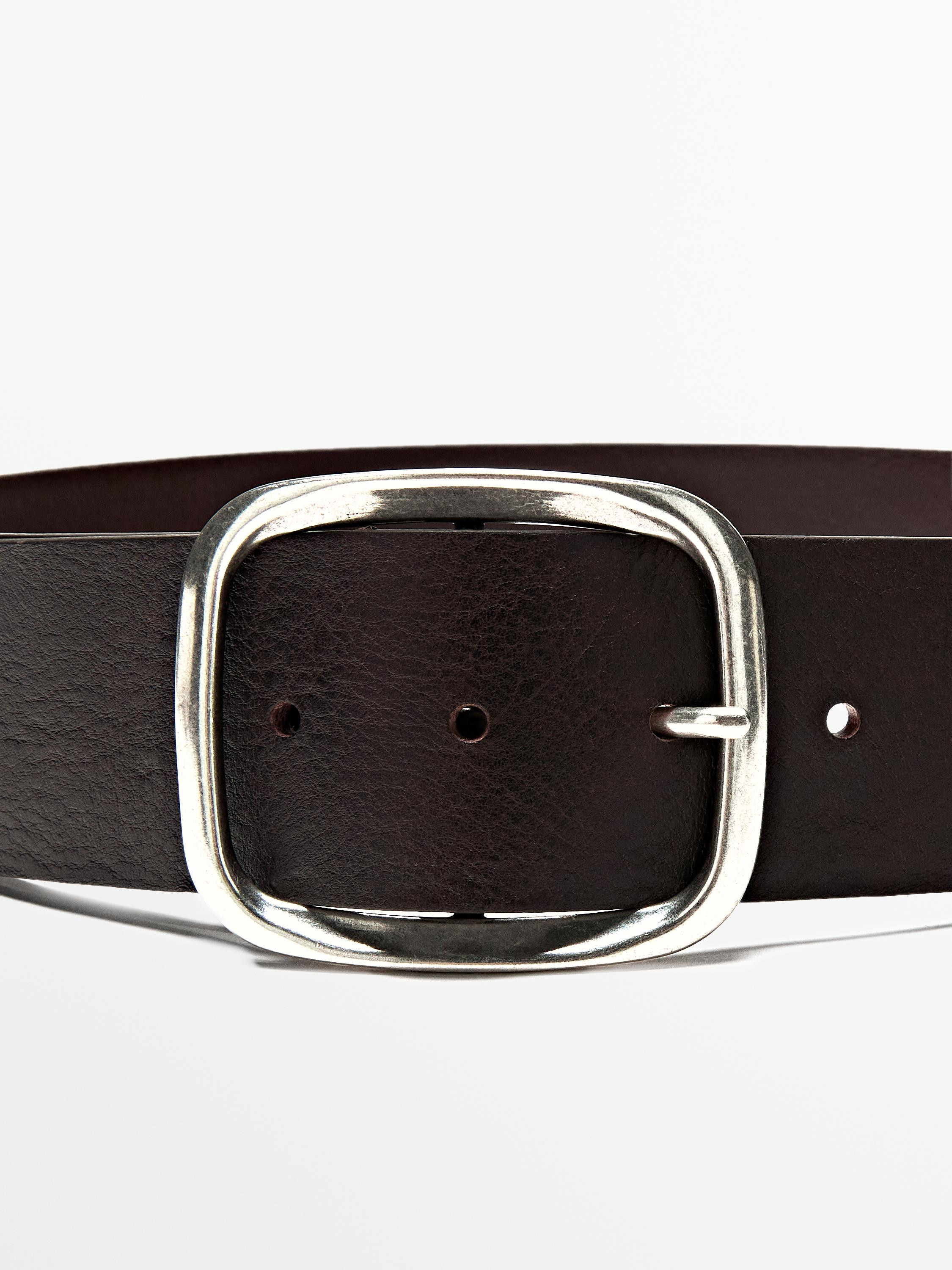 Nappa leather belt with rectangular buckle | Massimo Dutti UK