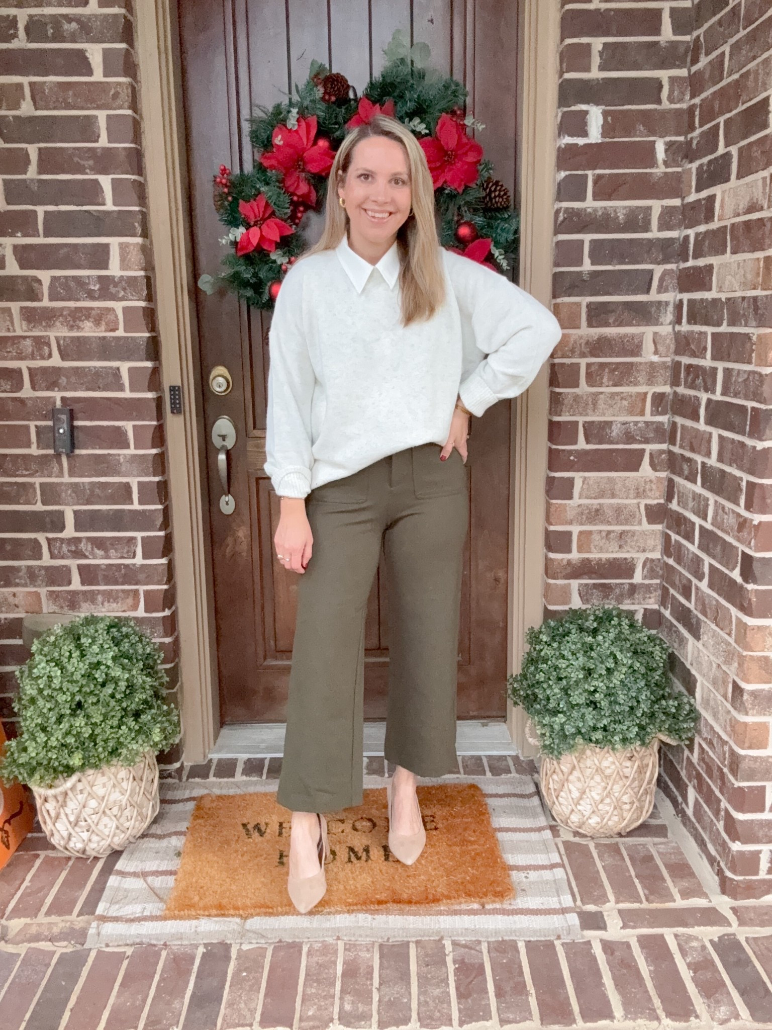 Little did I know the high was in the upper 80s with over 90% humidity 😅 I’m wearing a size small sweater, small button down, and size 6 pants in this super affordable outfit. 

Work wear, over 40 style, winter outfit, work style, business casual 



#LTKSaleAlert #LTKWorkwear #LTKOver40