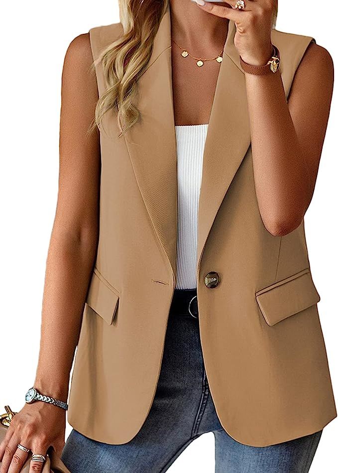 Mina self Sleeveless Blazer Jackets for Women Casual Lightweight Solid Color Open Front Vest Lape... | Amazon (US)