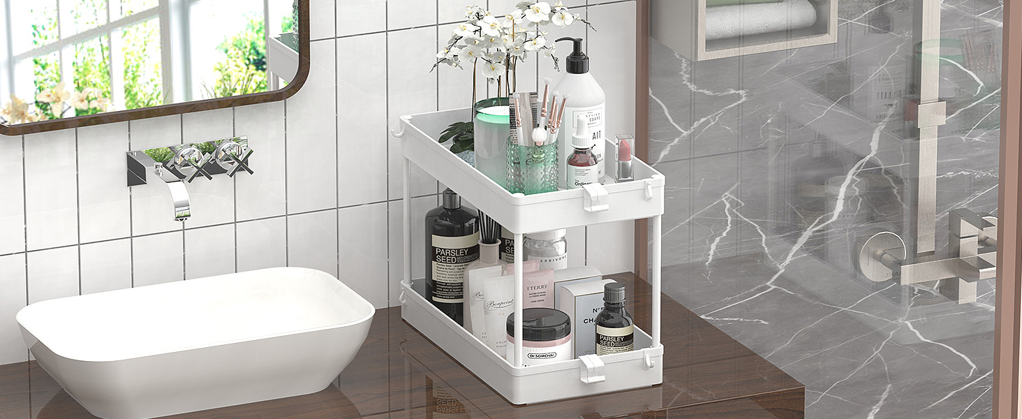 SPACEKEEPER Under Sink Organizer, 2 Tier Under Sink Storage Organizer, Bathroom Standing Rack, Ba... | Amazon (US)