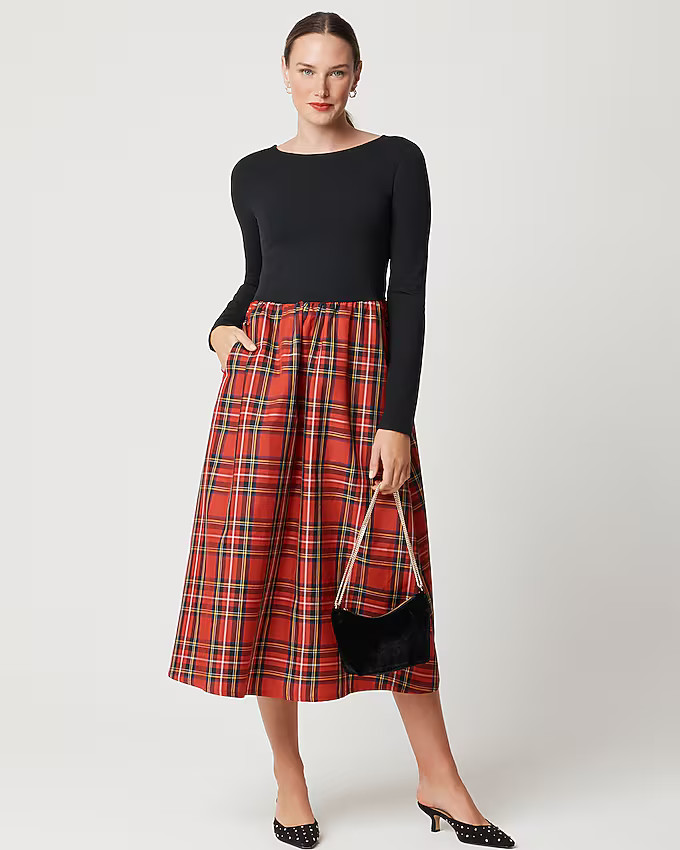 Long-sleeve knit tartan mixy dress | J.Crew Factory