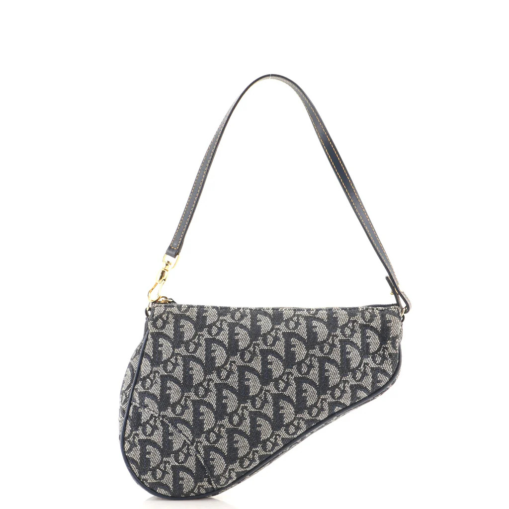 Christian Dior Vintage Saddle Bag Diorissimo Canvas Mini Blue 1542421 | Rebag