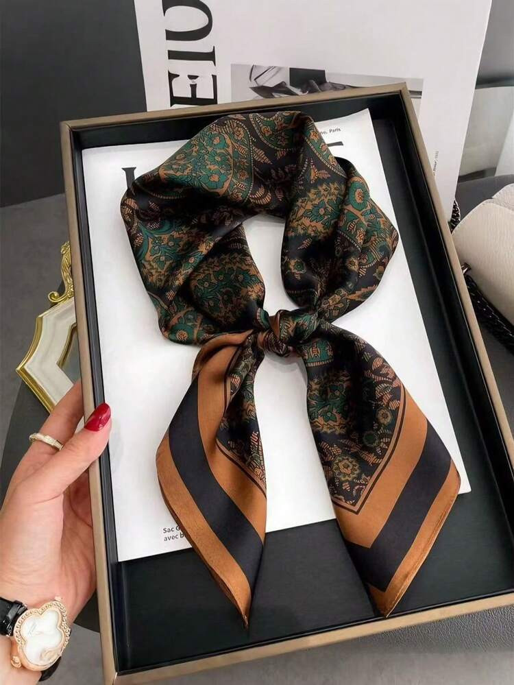 1 Pc 70cm Elegant Women's Paisley Printed Square Faux Silk Scarf,New Summer Bandana,Hair Band, Headband, Tie Bag, Fashion Accessory Decoration,Head Band Ideal For Dressing Up Your Look | SHEIN