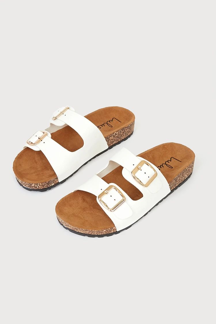 Carmella White Buckled Slide Sandals | Lulus (US)