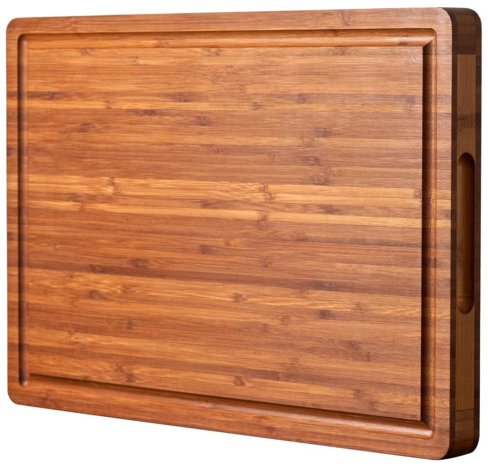 Bamboo Wood Cutting Board for Kitchen, 1" Thick Butcher Block, Cheese Charcuterie Board, with Sid... | Amazon (US)