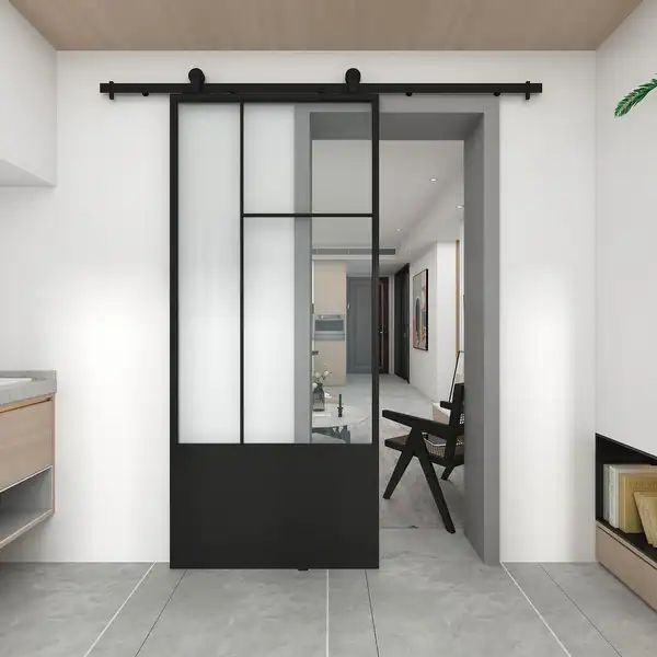 Cicero Clear Glass Metal Barn Door with Installation Hardware Kit | Bed Bath & Beyond