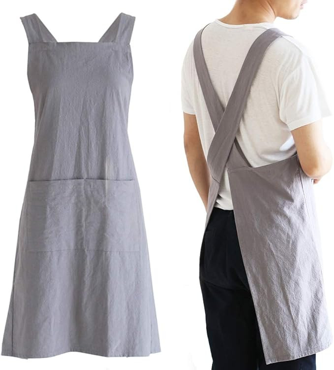 NEWGEM Japanese Linen Cross Back Cooking Aprons for Women Men with Pockets Cute for Baking Kitche... | Amazon (US)