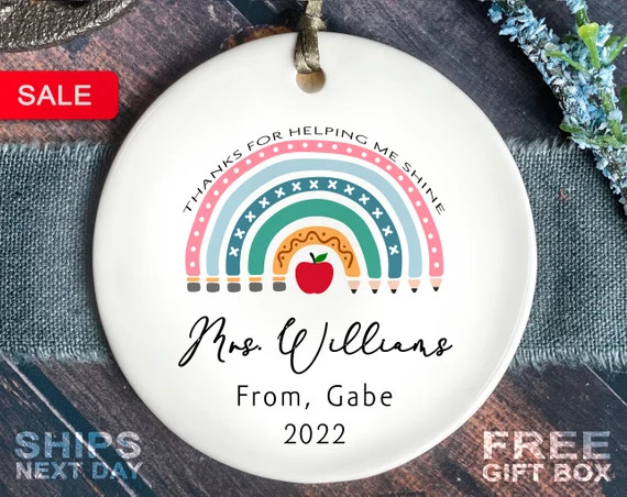 Teacher Christmas Ornament - Personalized Rainbow Teacher Christmas Ornament - Teacher Gift | Etsy (US)
