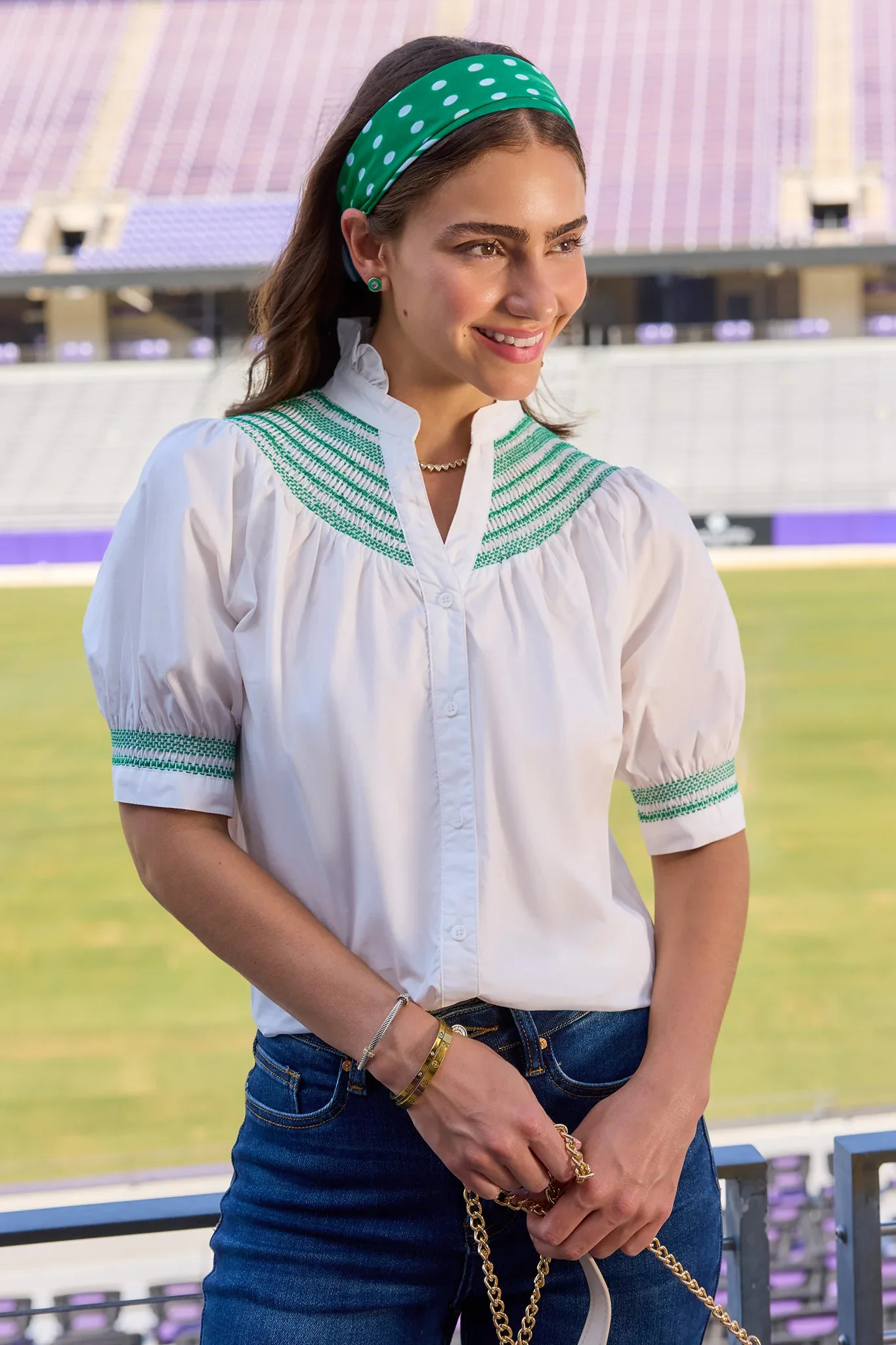 Yvonne White and Green Embroidered Top | Avara