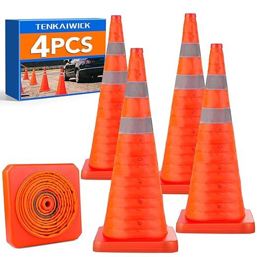 [4 Pack]28 Inch Collapsible Traffic Safety Cones - Parking Cones with Reflective Collars,Orange S... | Amazon (US)