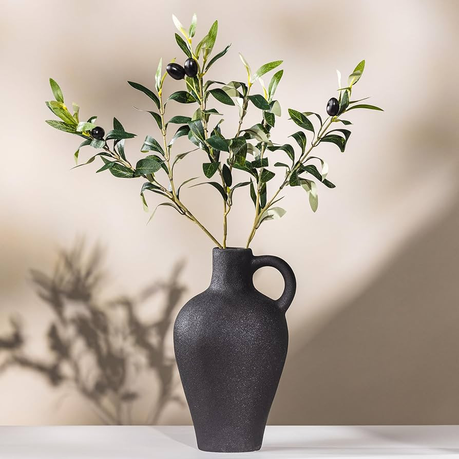 Luxurious Gift Set Textured Ceramic Vase 10 Inch with Olive Branches 22 Inch Tall Black Medium Va... | Amazon (US)