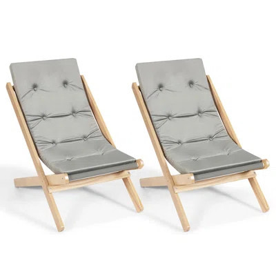 Set Of 2 Foldable Wood Sling Beech Chairs W/ 3 Adjustable Positions&free Cushion | Wayfair North America