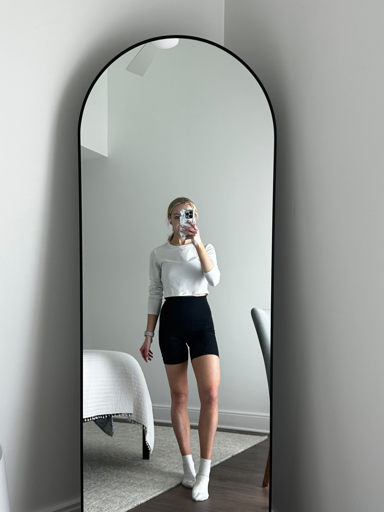 comfortable workout outfit! white crop long sleeve with high waisted super soft shorts!

#LTKActive