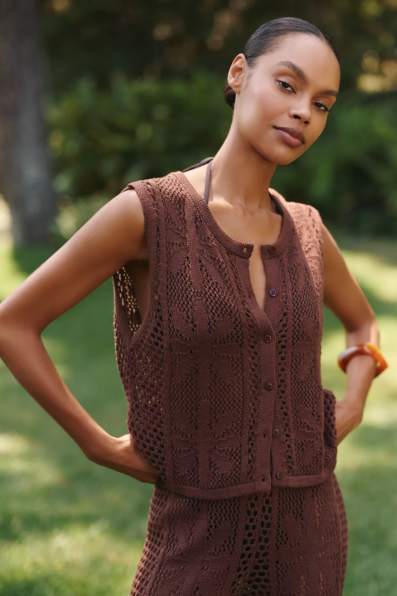 Celandine Bloom Crochet Button Front Top | Anthropologie (US)