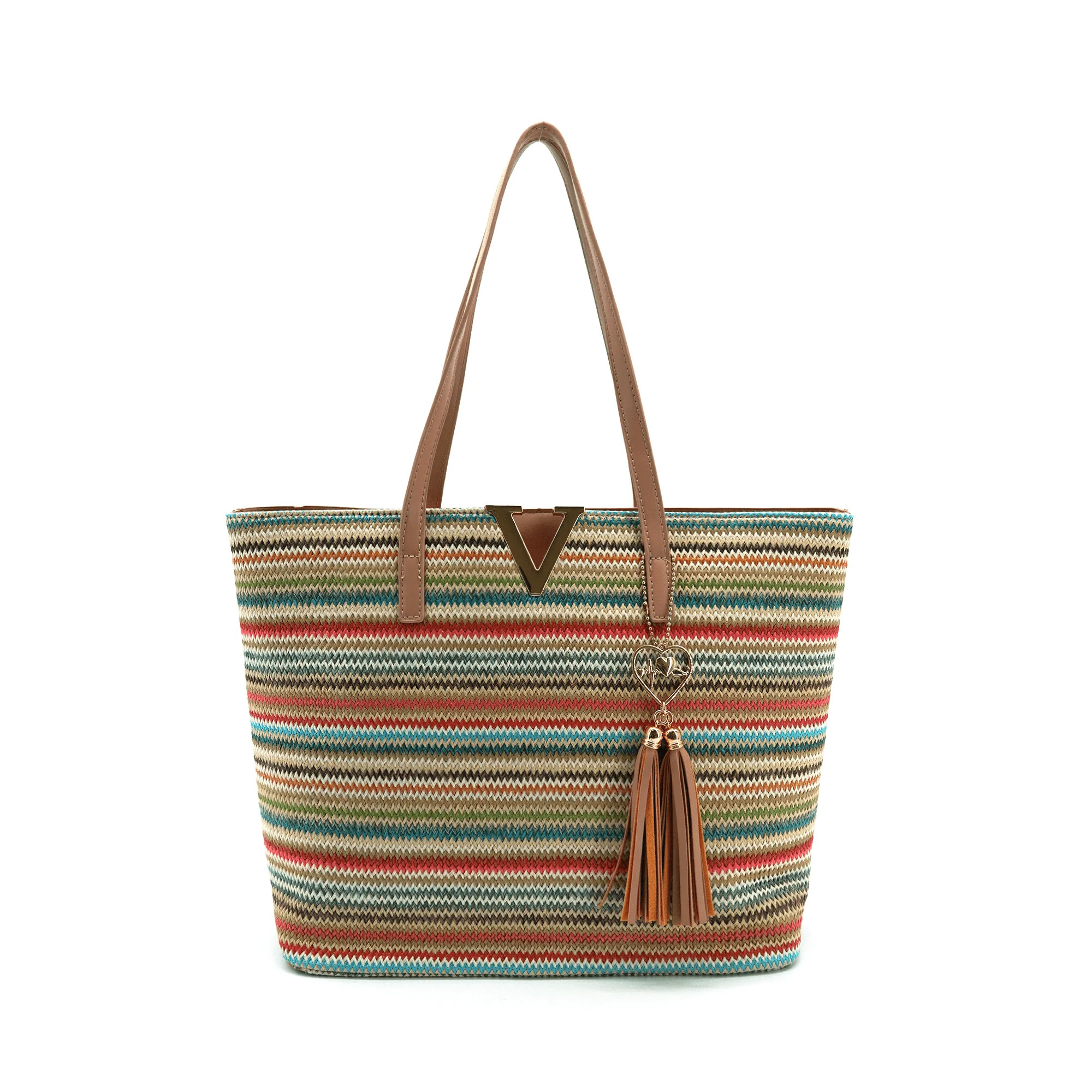 LIKE DREAMS Women's Straw Inner Zipper Pocket Liora Striped Tote Bag, Multi | Walmart (US)