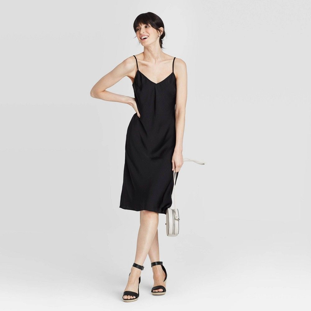 Women's Satin Sleeveless Slip Dress - A New Day Black XL | Target