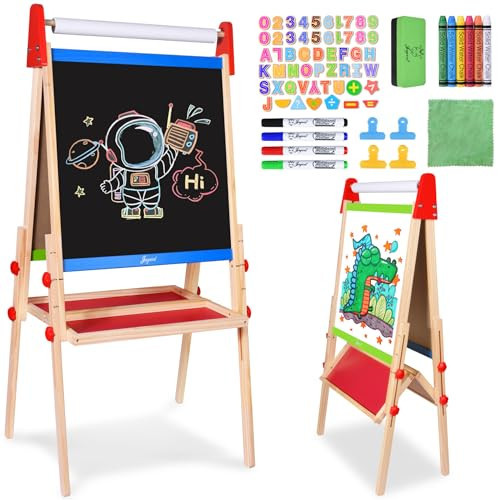 Joyooss Easel for Kids Easel, Wooden Easel Whiteboard & Chalkboard Easel, Foldable Height Adjustable Double Sided Toddler Art Easel Kids, Art Easel for Kids Age 4-8 9-12 Magnetic Board for Kids Easel | Amazon (US)