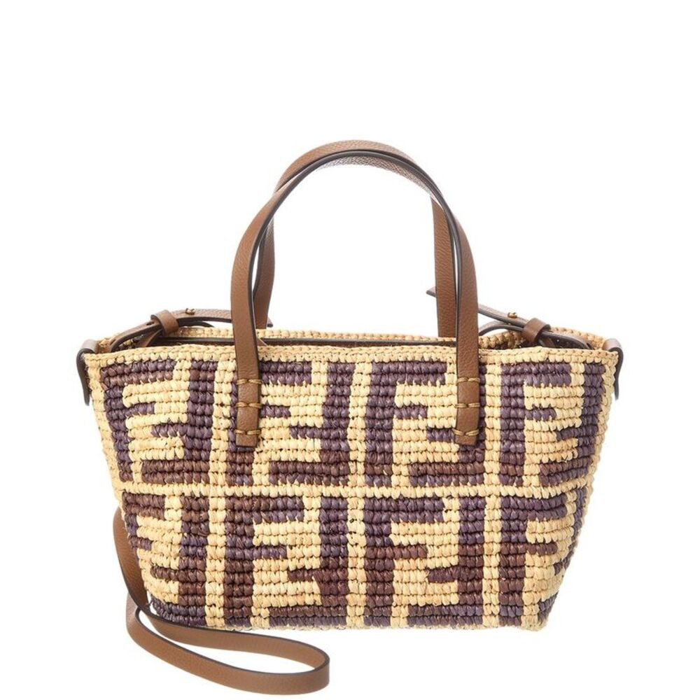 Fendi Roll Mini Ff Raffia & Leather Tote | Poshmark