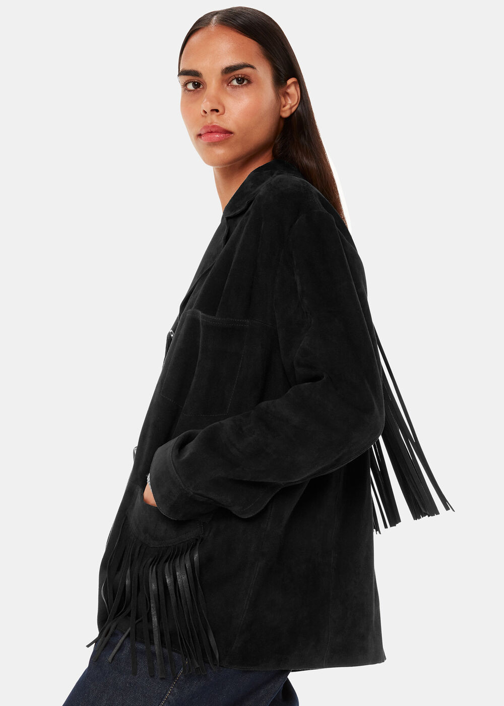 Black Lani Tassel Suede Jacket | WHISTLES | Whistles UK | | Whistles