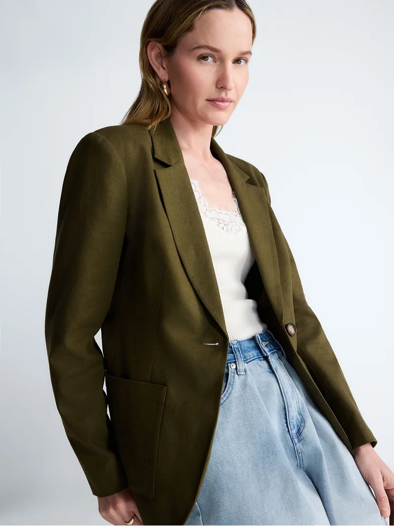 Scoop Women\u2019s and Women's Plus Linen Blend Blazer, Sizes XS-4X | Walmart (US)
