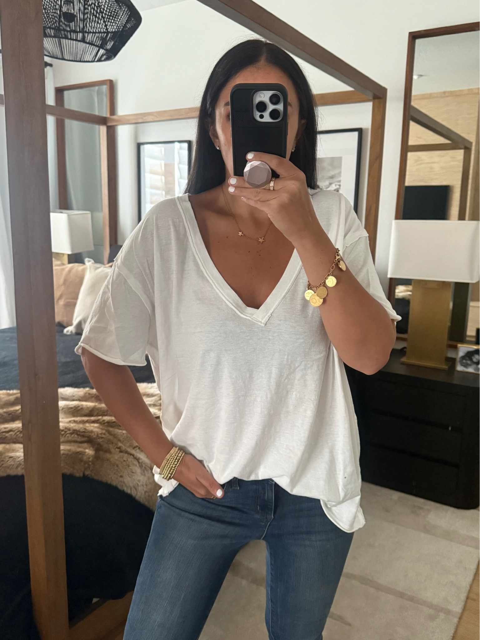 Free People Nina V-Neck Cotton T-Shirt