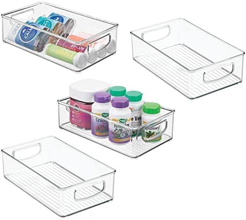 mDesign Plastic Storage Organizer Shallow Container Bin with Handles for Bathroom, Kitchen Cabine... | Amazon (US)